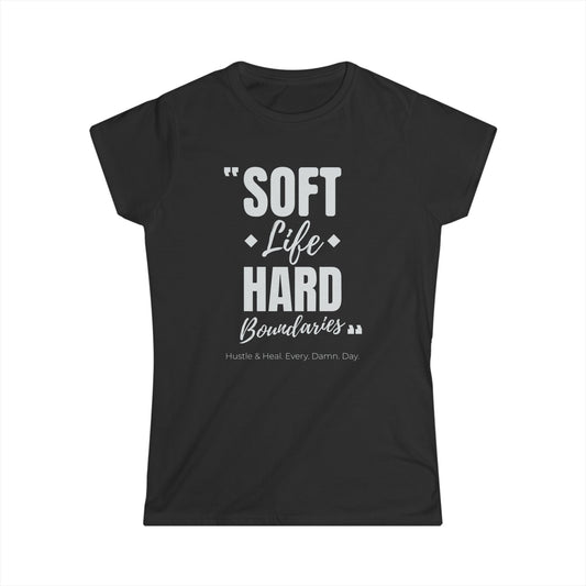 "Soft Life Hard Boundaries" Women's Softstyle Tee, Casual T-Shirt, Motivational Shirt, Gift for Her, Self-Care Apparel, Inspirational Wear
